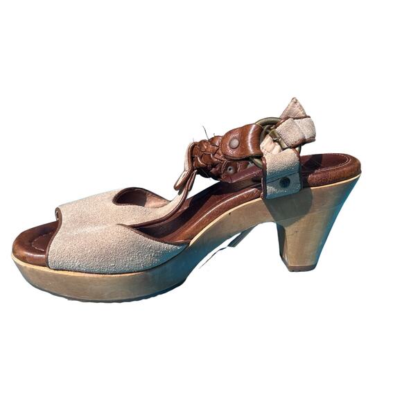 Frye Stephanie Braided T-Strap Tan Suede Slingback Sandals w/Block Heels Size 8 - Picture 7 of 14